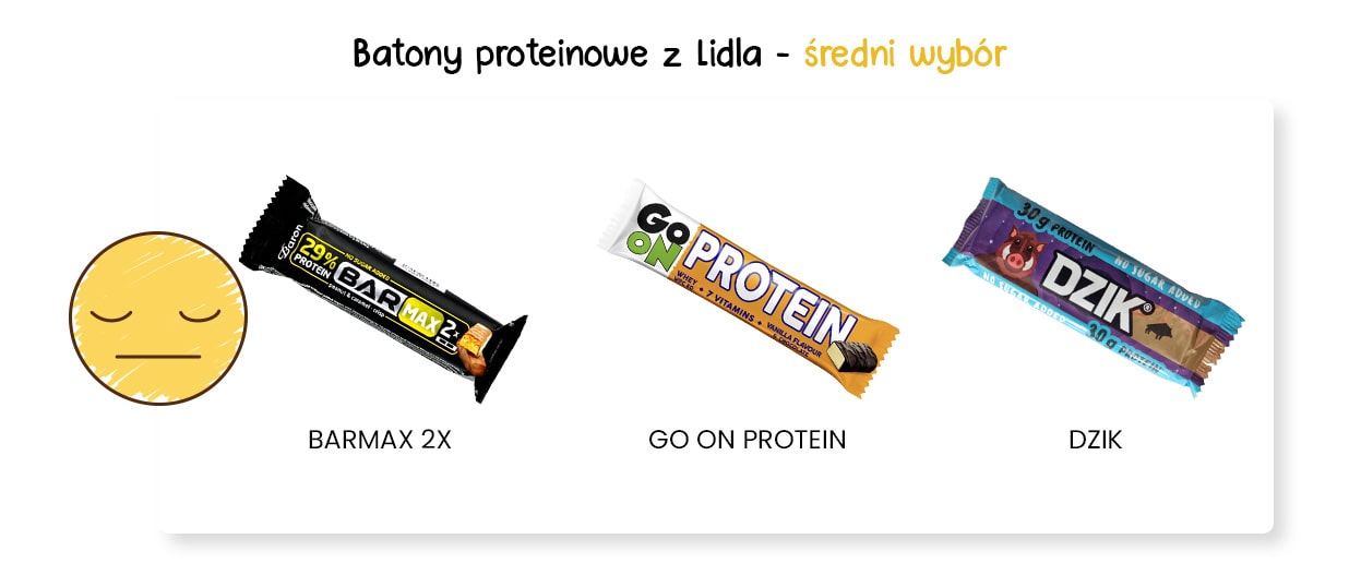 Średni wybór batonów proteinowych z Lidla