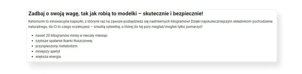 Reklama niedziałającego suplementu na odchudzanie