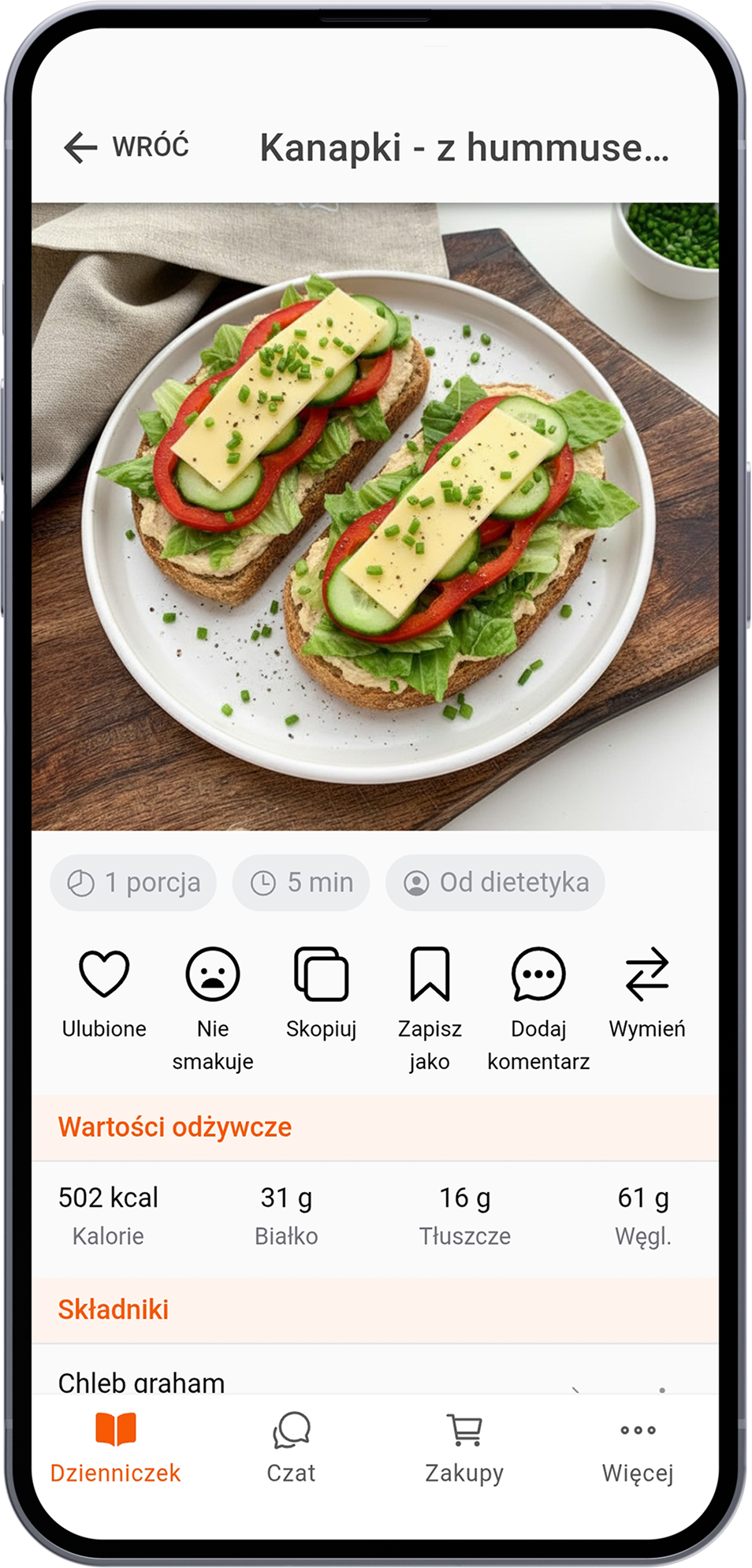 Kanapki z hummusem, serem żółtym i warzywami