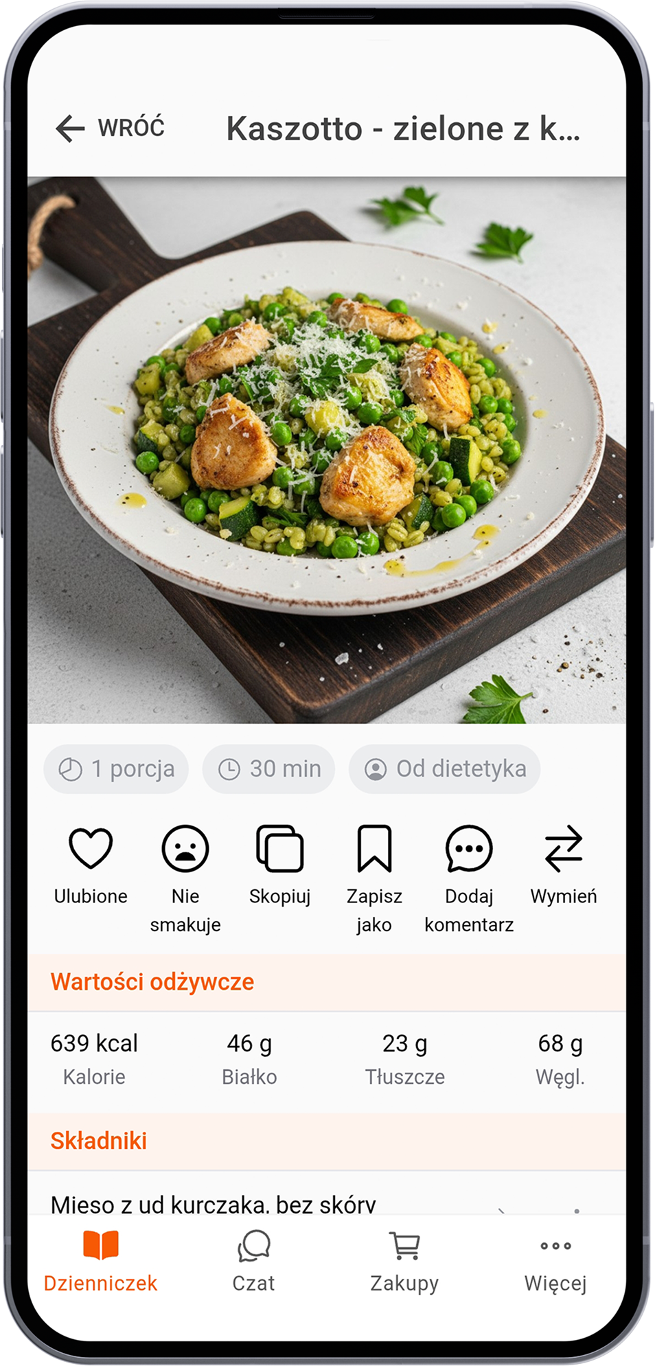 Kaszotto zielone z kurczakiem