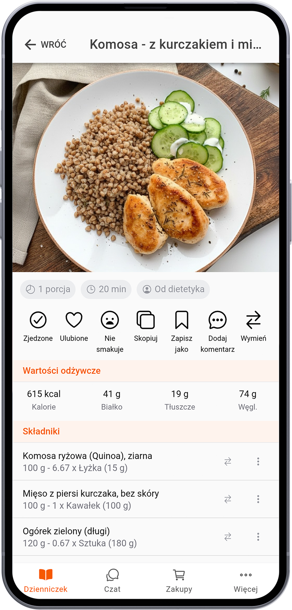 Komosa z kurczakiem i mizerią