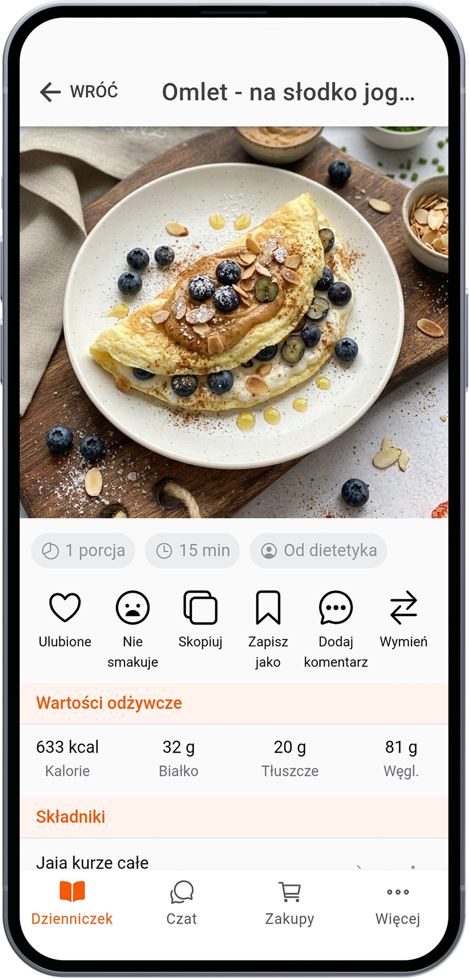 Omlet na słodko z owocami i masłem orzechowym