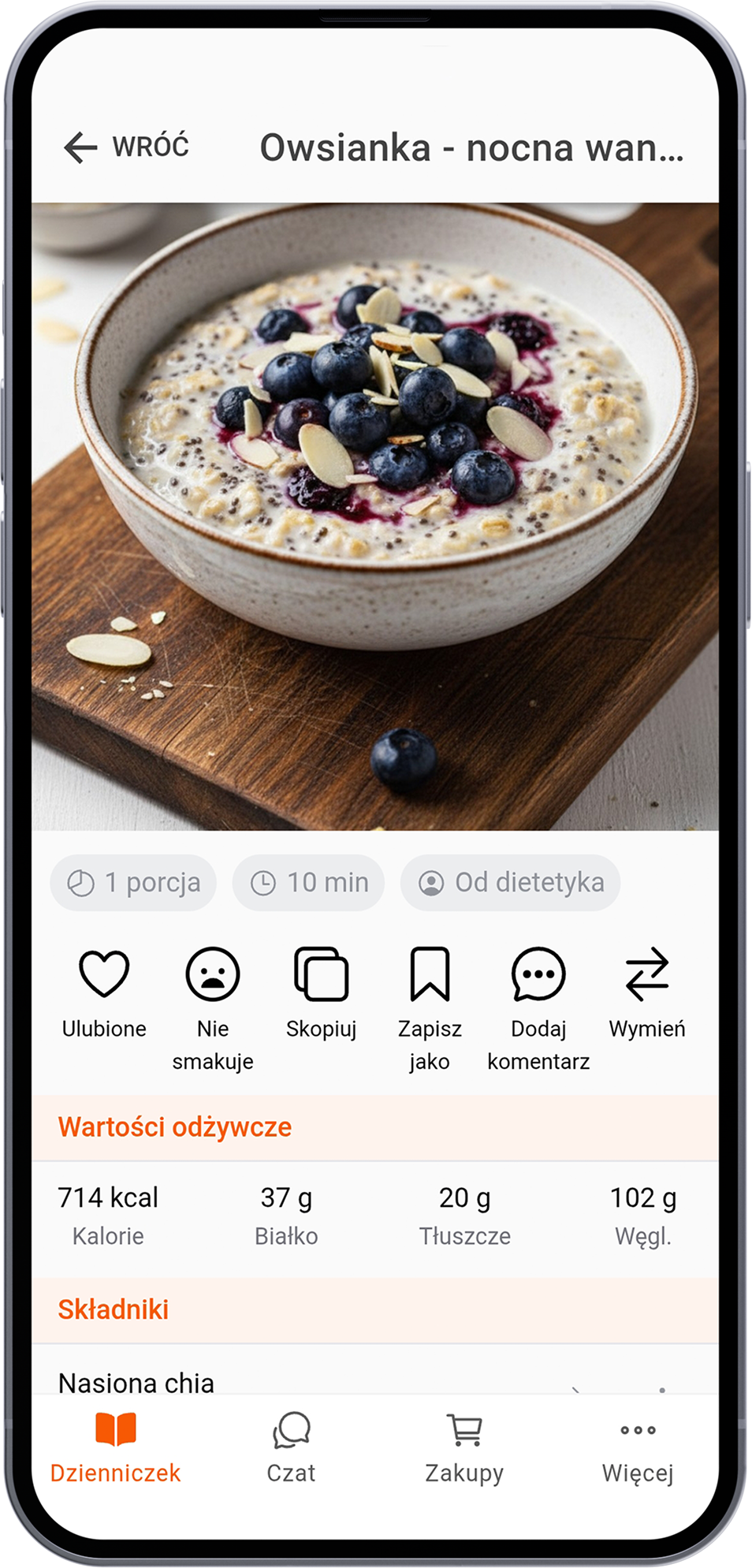 Owsianka nocna waniliowa z borówkami