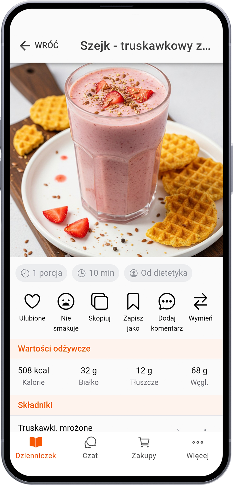 Szejk truskawkowy z kefirem, wafle