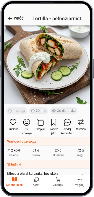 Tortilla pełnoziarnista z kurczakiem i warzywami