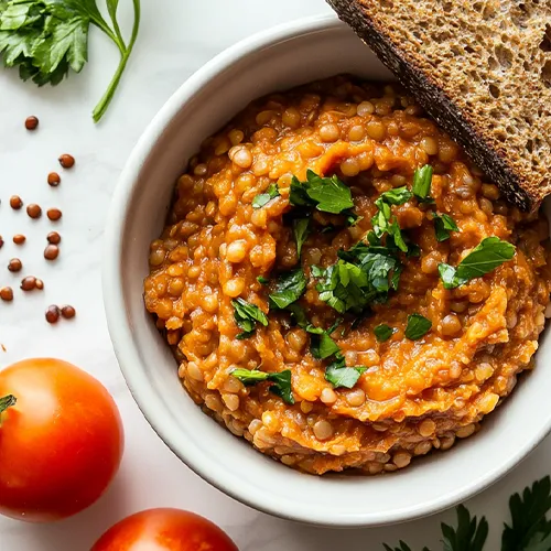 Pasta z czerwonej soczewicy i suszonych pomidorów