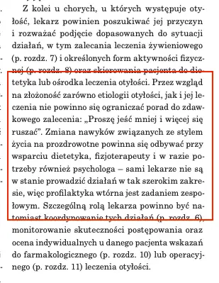 Wycinek tekstu z wytycznych Polskiego Towarzystwa Leczenie Otyłości