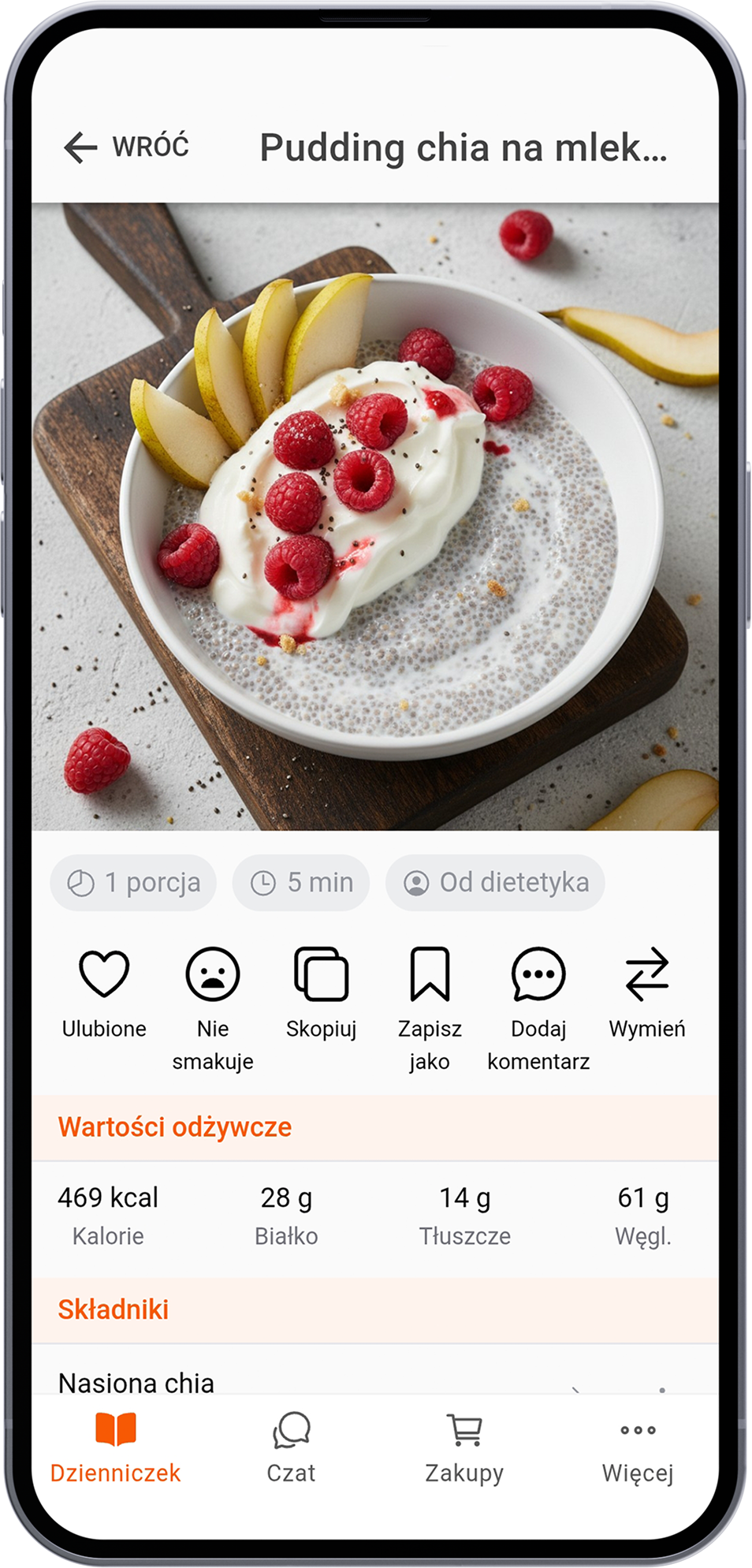 Pudding chia na mleku z owocami