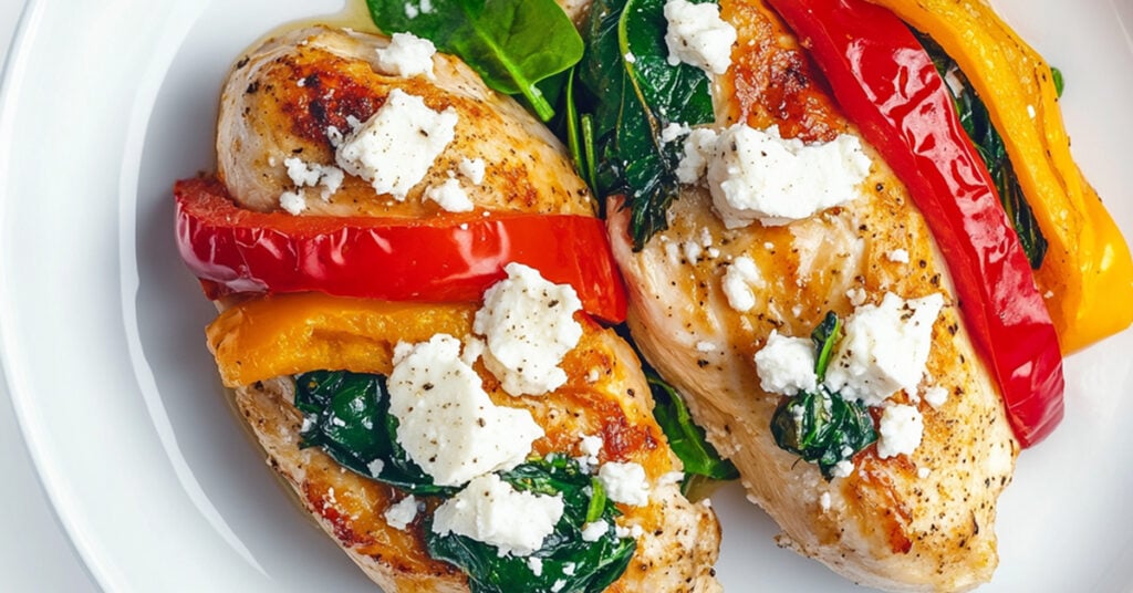 Faszerowane piersi z kurczaka papryką, szpinakiem i fetą