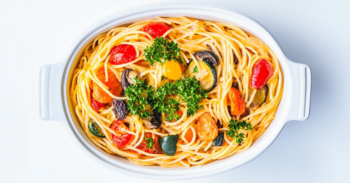 Pieczone spaghetti z warzywami