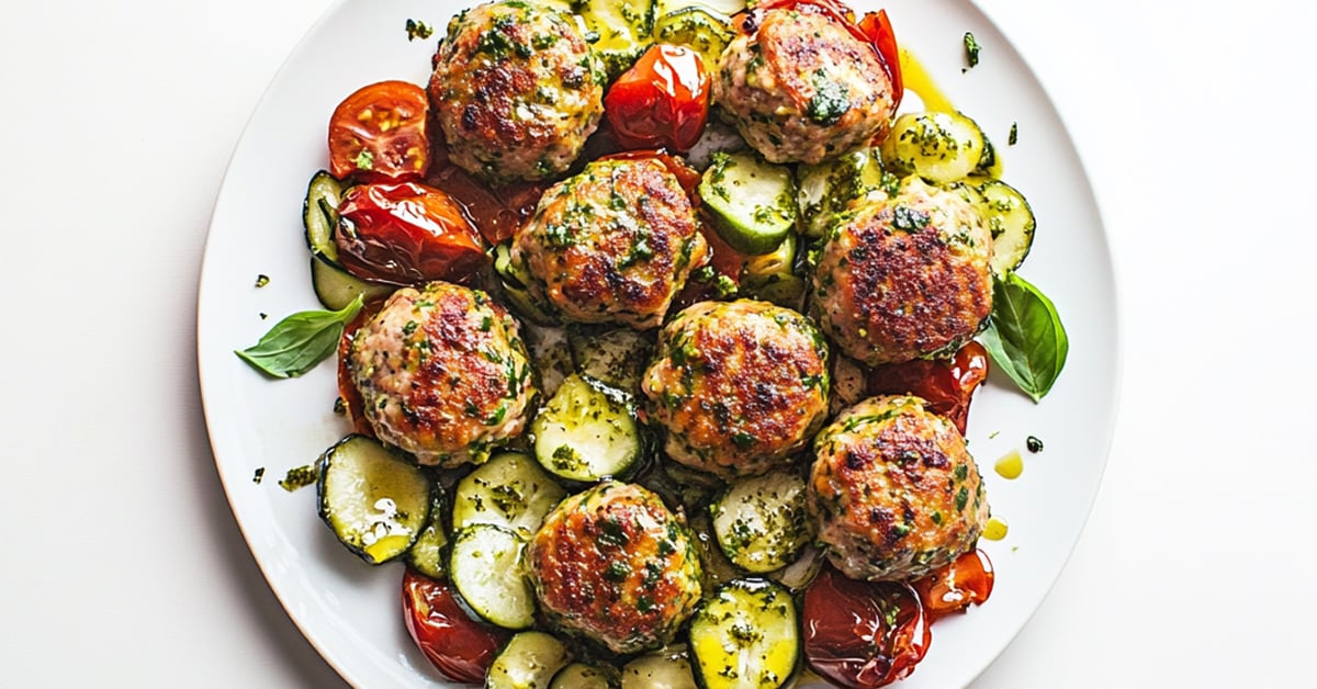 Pulpeciki z indyka z suszonymi pomidorami, cukinią i pesto
