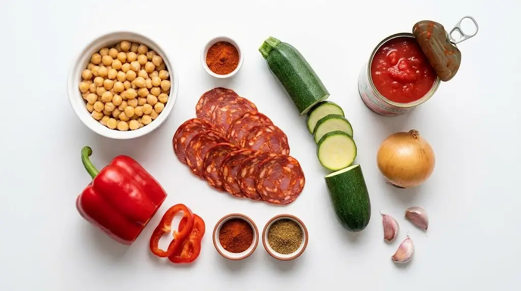 składniki na leczo z chorizo i ciecierzycy