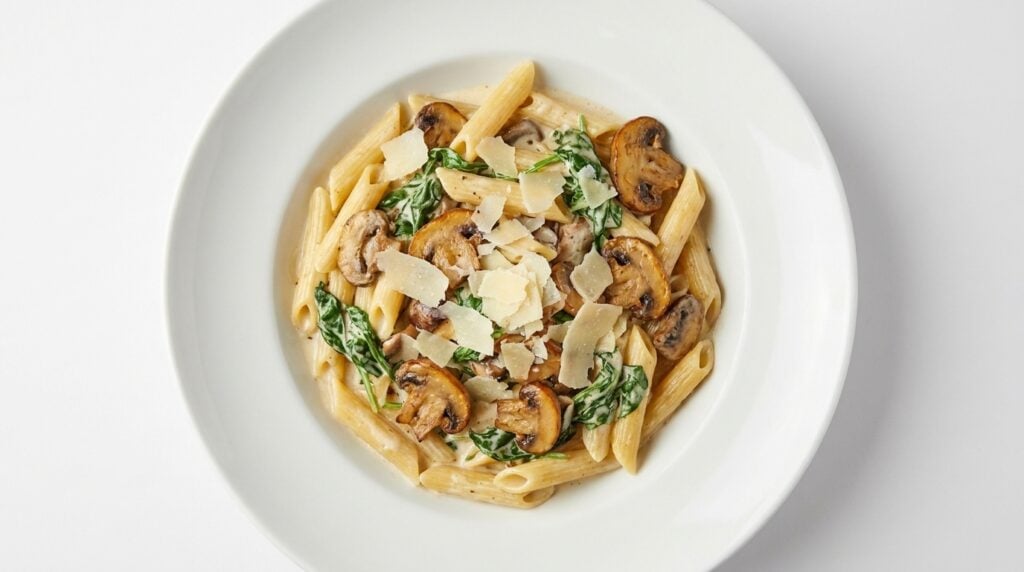 makaron penne z pieczarkami w sosie śmietanowym