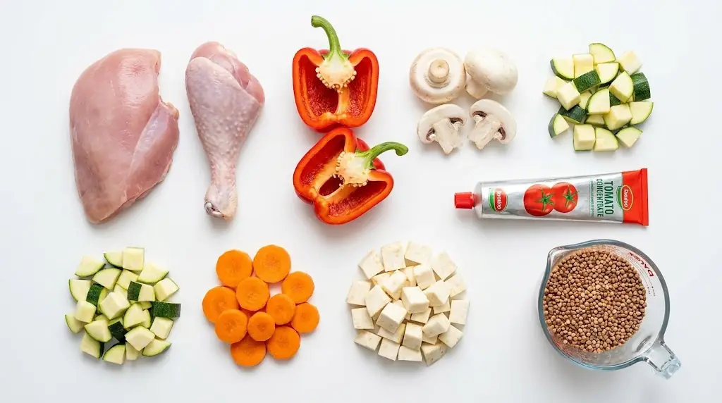 Składniki na gulasz z indyka z warzywami