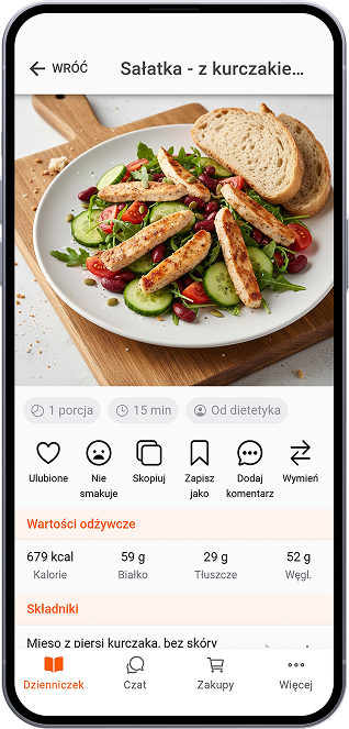 Sałatka z kurczakiem, fasolą i pieczywem