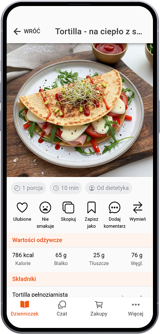 Tortilla na ciepło z szynką i mozzarellą
