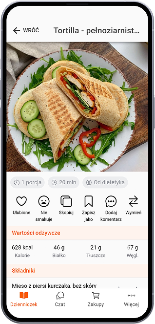Tortilla pełnoziarnista z kurczakiem i papryką
