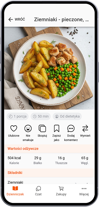 Ziemniaki pieczone z indykiem, marchewką i groszkiem